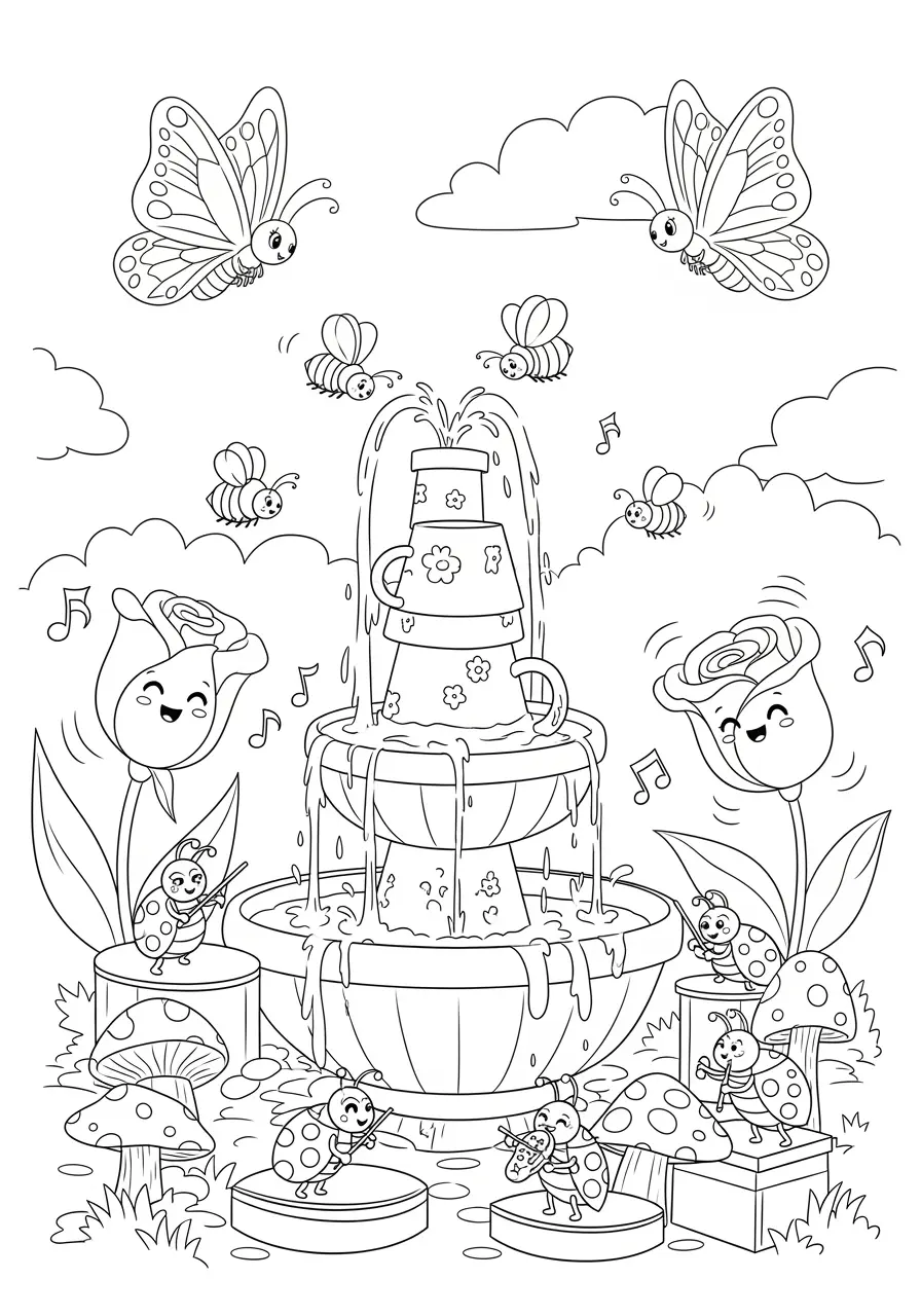Garden Party Nature Coloring Page