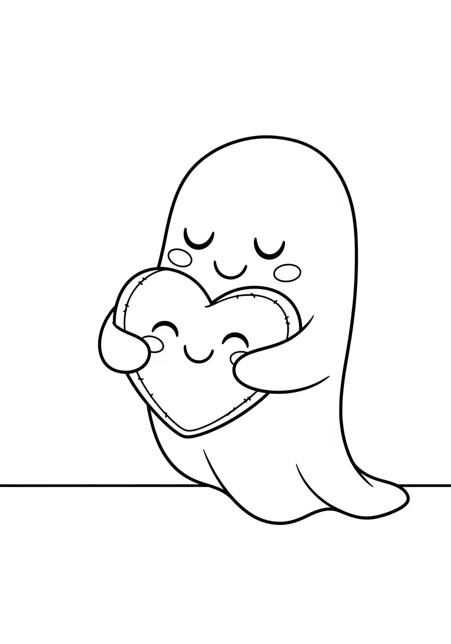 Ghost Hugging Heart Coloring Page