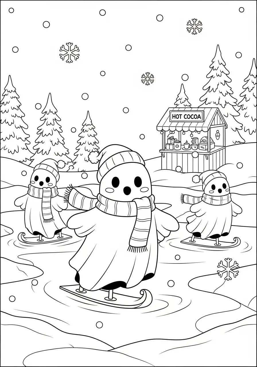 Ghost Ice Skating Coloring Page