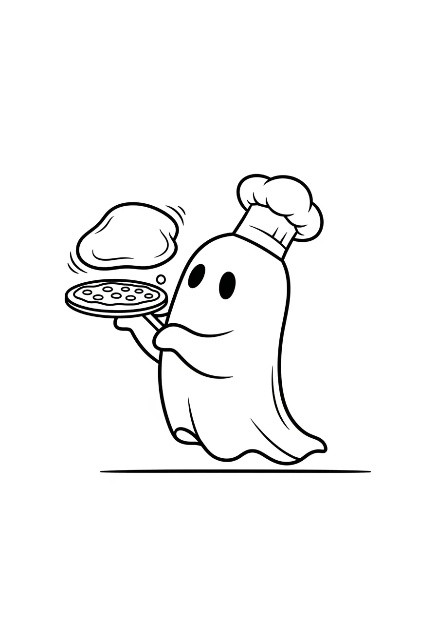 Ghost Making Pizza Coloring Page