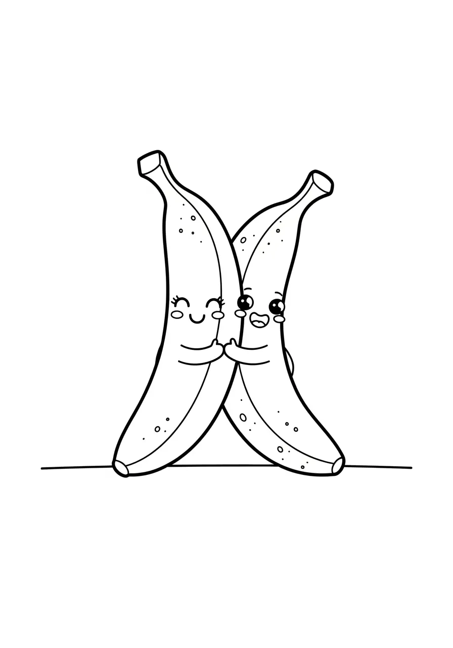 Giggling Banana Pair Fruit Coloring Page