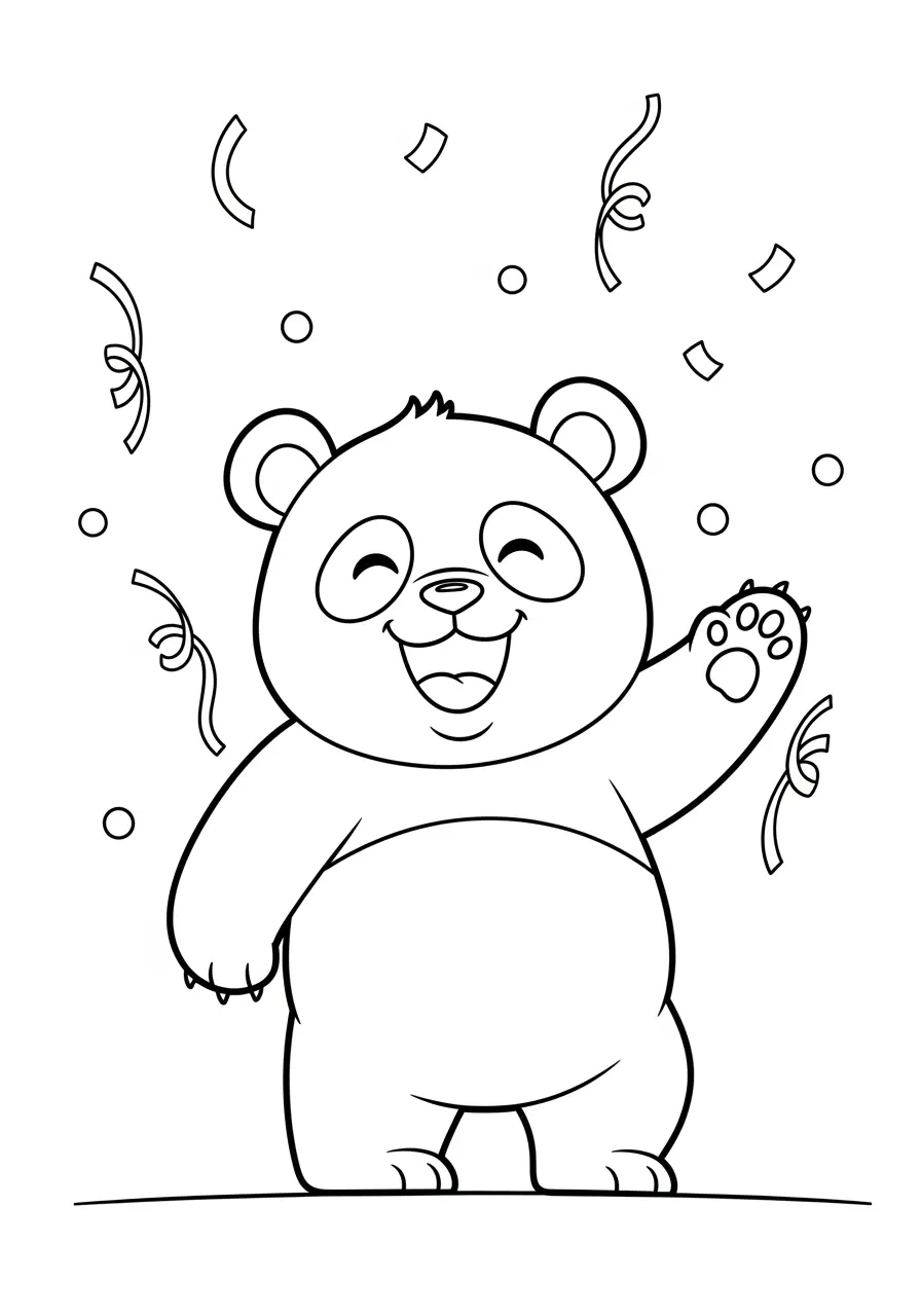 Giggling Panda Coloring Page With Confetti