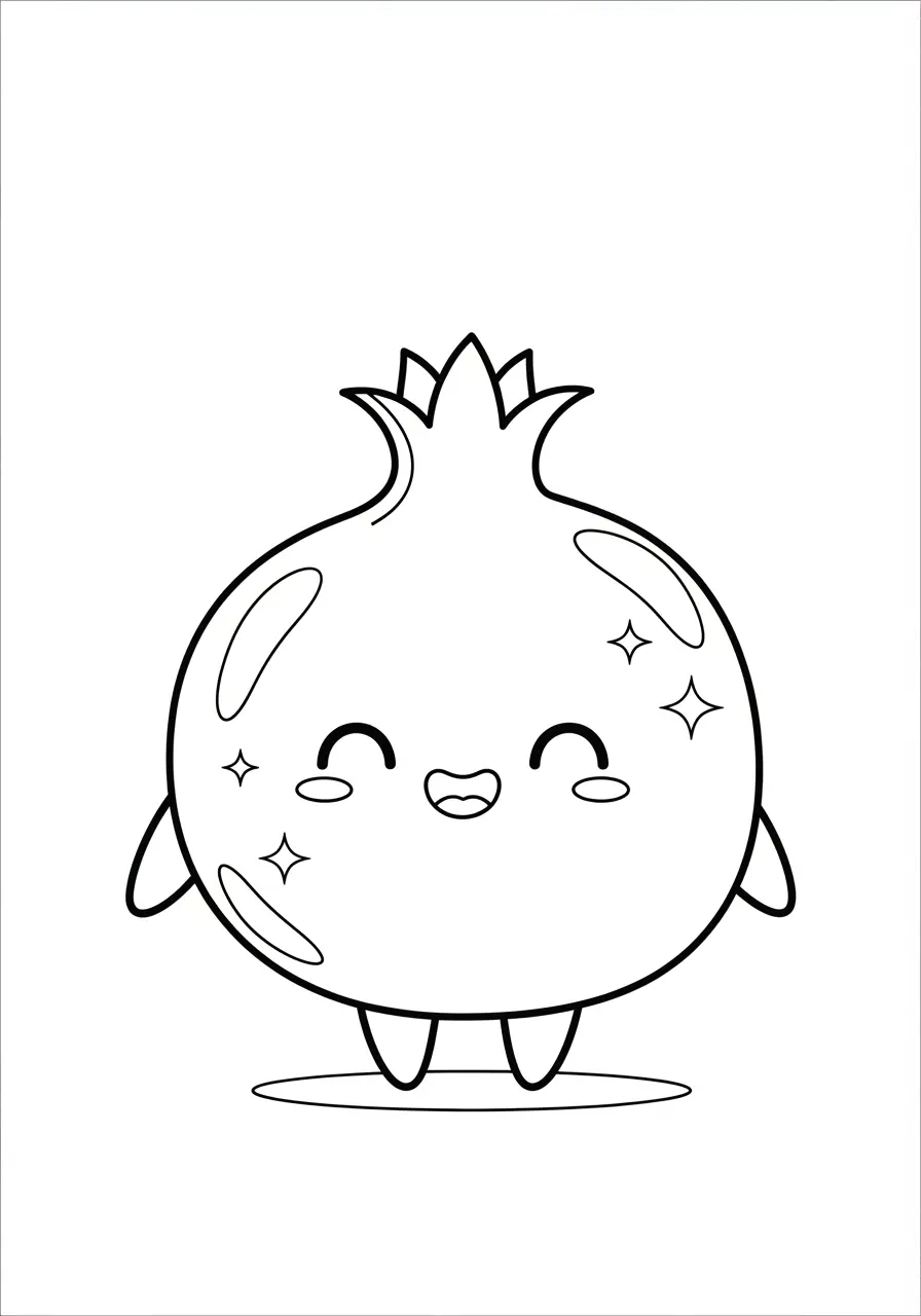 Giggling Pomegranate Cute Fruit Coloring Page