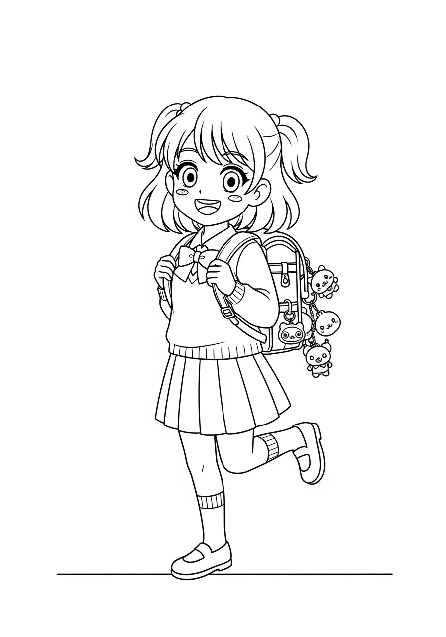 Happy Anime School Girl Coloring Page