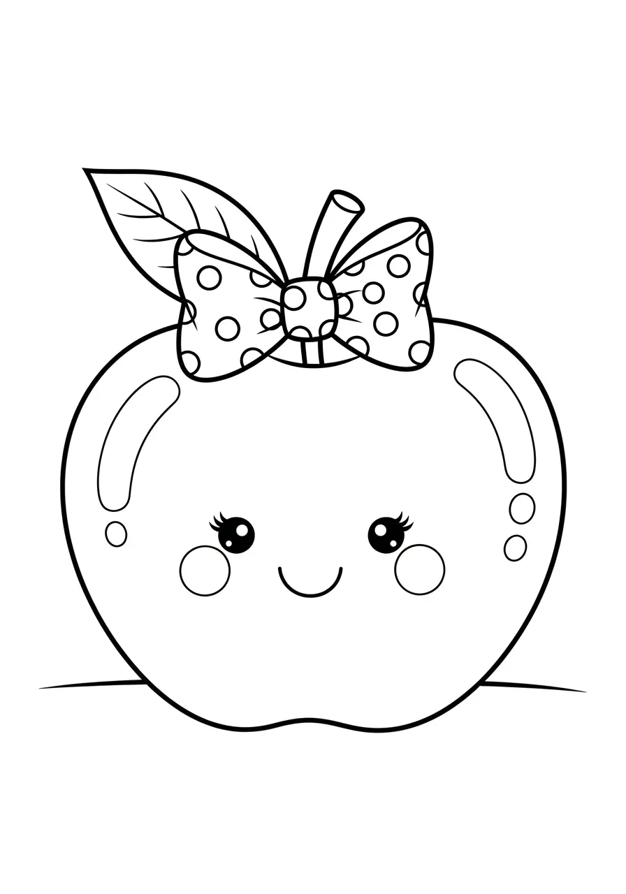Happy Apple Cute Fruit Coloring Page