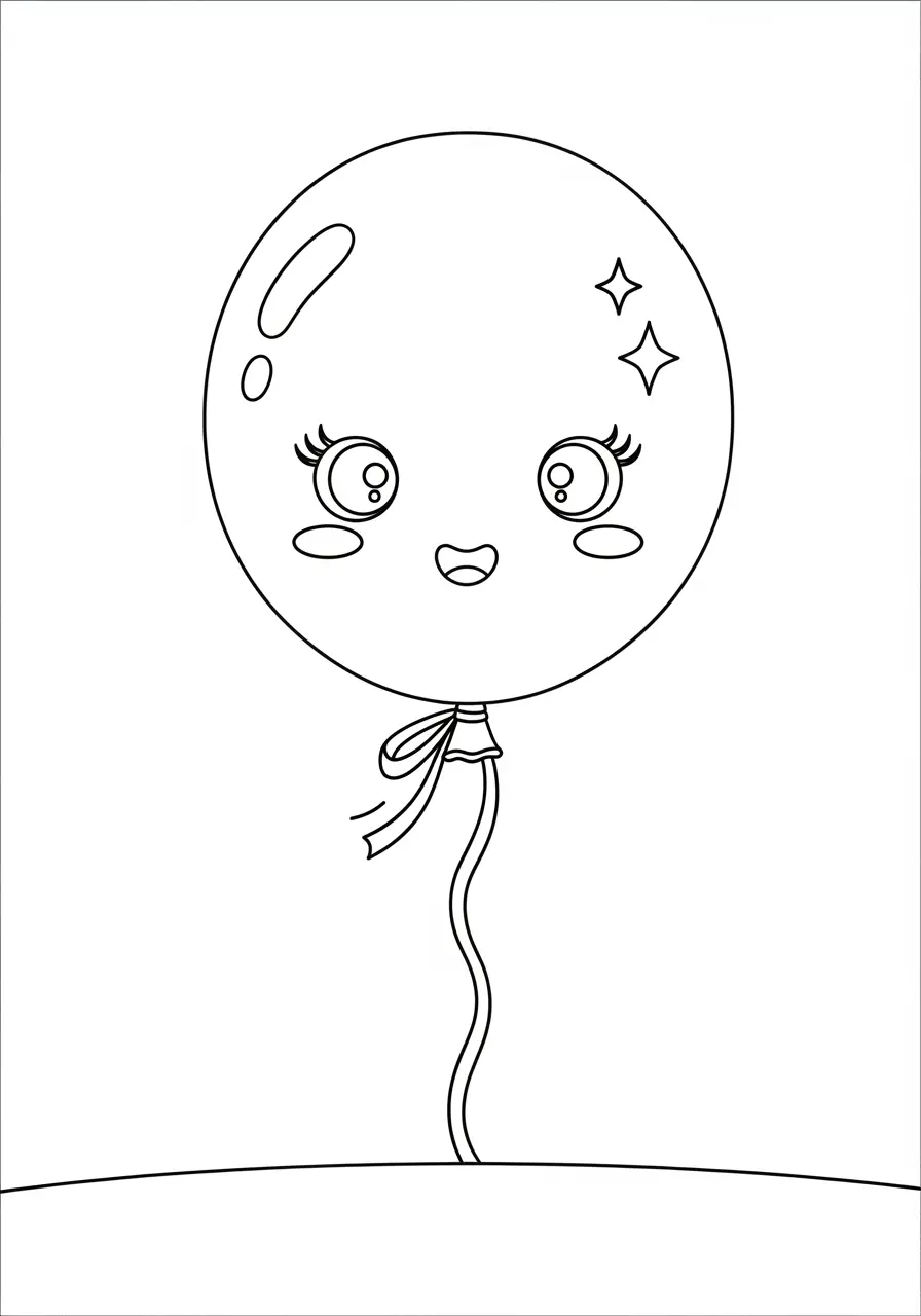 Happy Balloon Cute Easy Coloring Page
