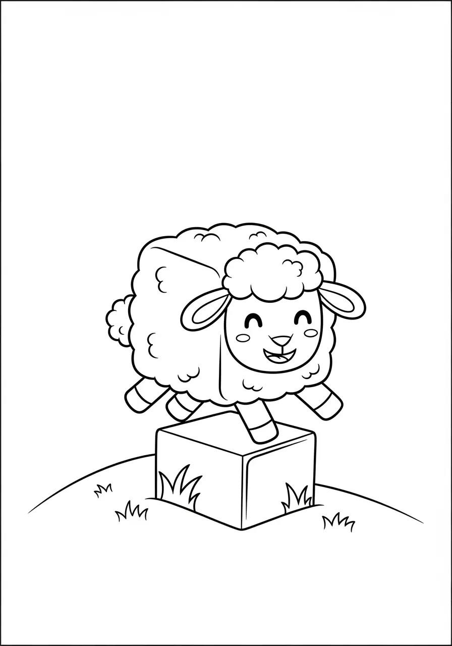 Happy Block Sheep Minecraft Coloring Page