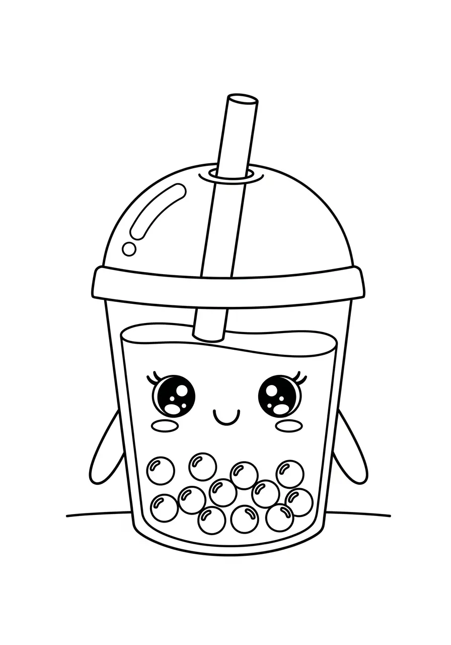 Happy Boba Cup Coloring Page