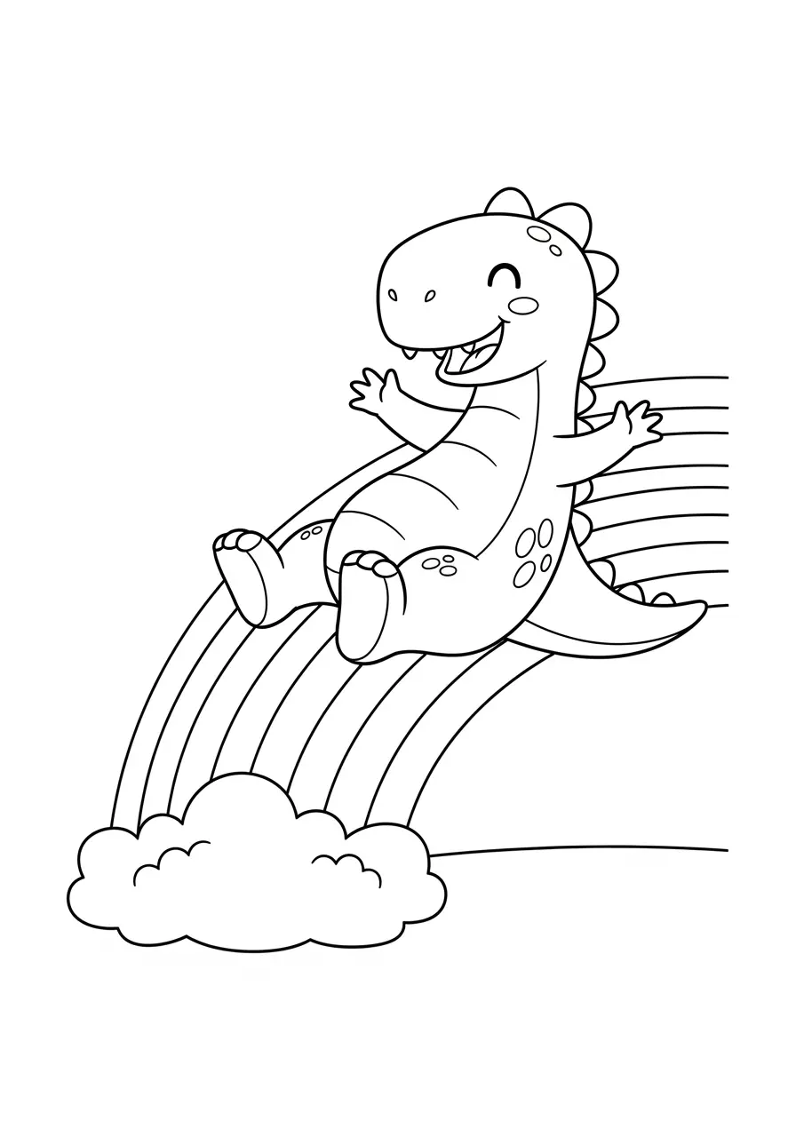 Happy Dinosaur Coloring Page Rainbow