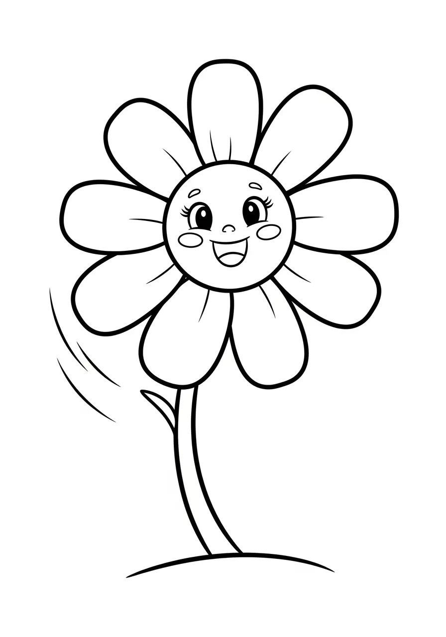 Happy Flower Simple Coloring Page