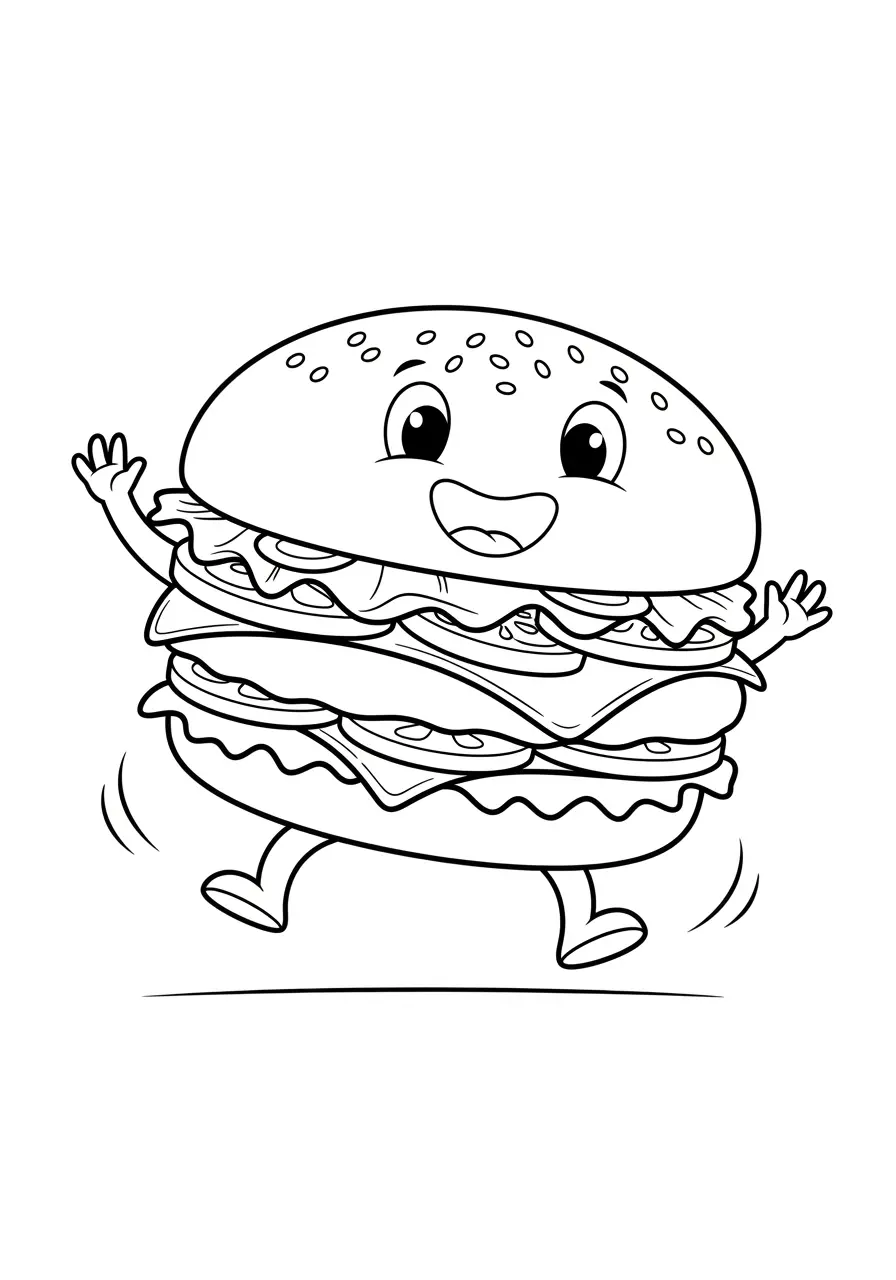 Happy Hamburger Coloring Page