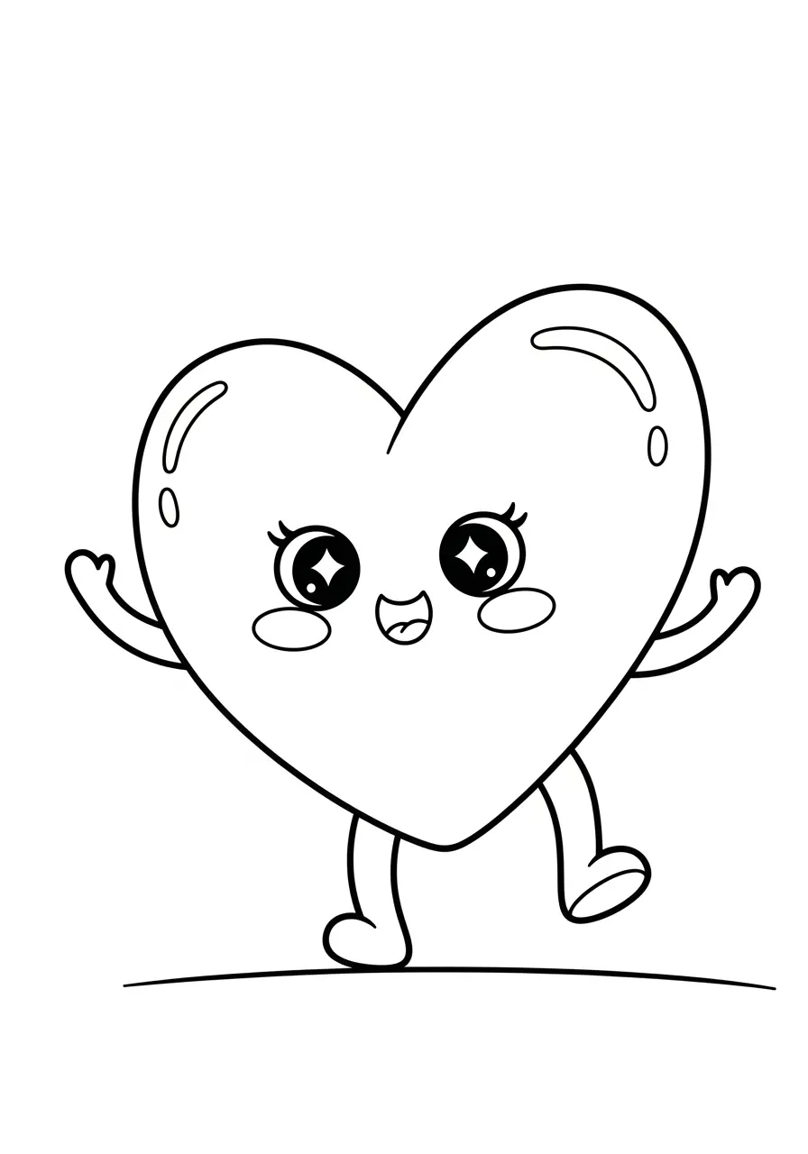 Happy Heart Cute Easy Coloring Page