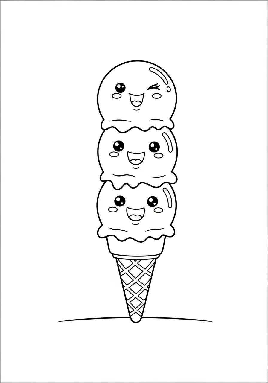 Happy Ice Cream Cone Coloring Page