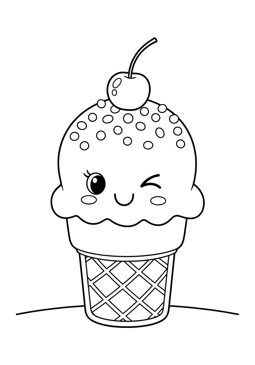 Happy Ice Cream Cute Easy Coloring Page