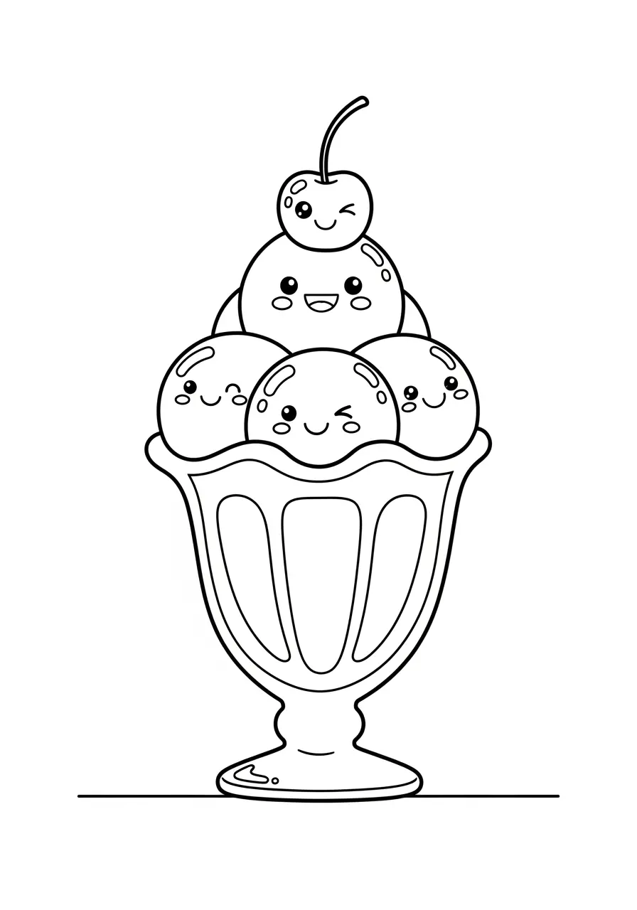 Happy Ice Cream Sundae Coloring Page