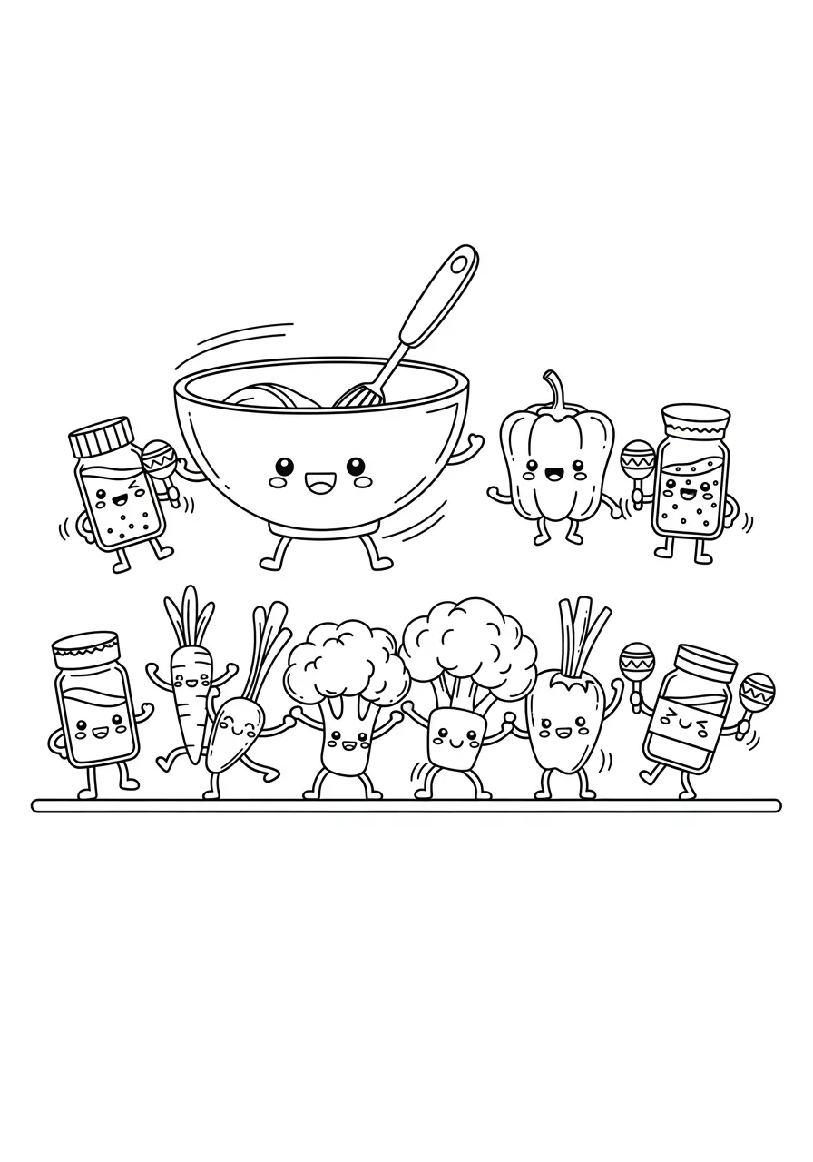 Happy Kitchen Dance Party Coloring Page