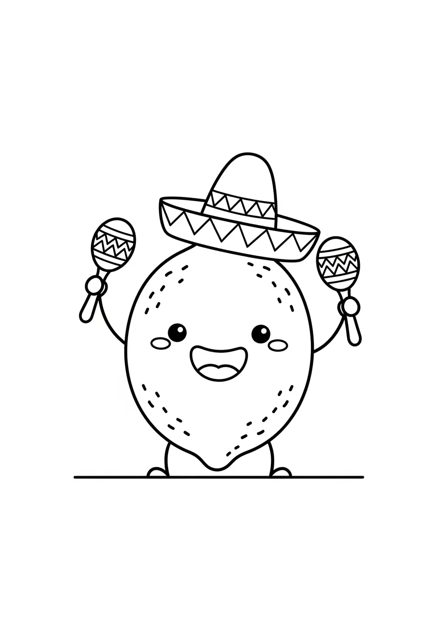 Happy Lime Cute Fruit Coloring Page