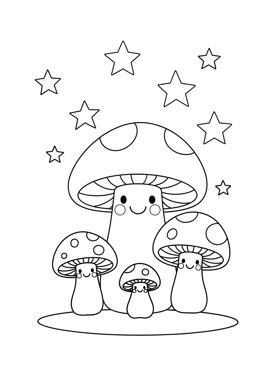 Happy Mushroom Forest Nature Coloring Page
