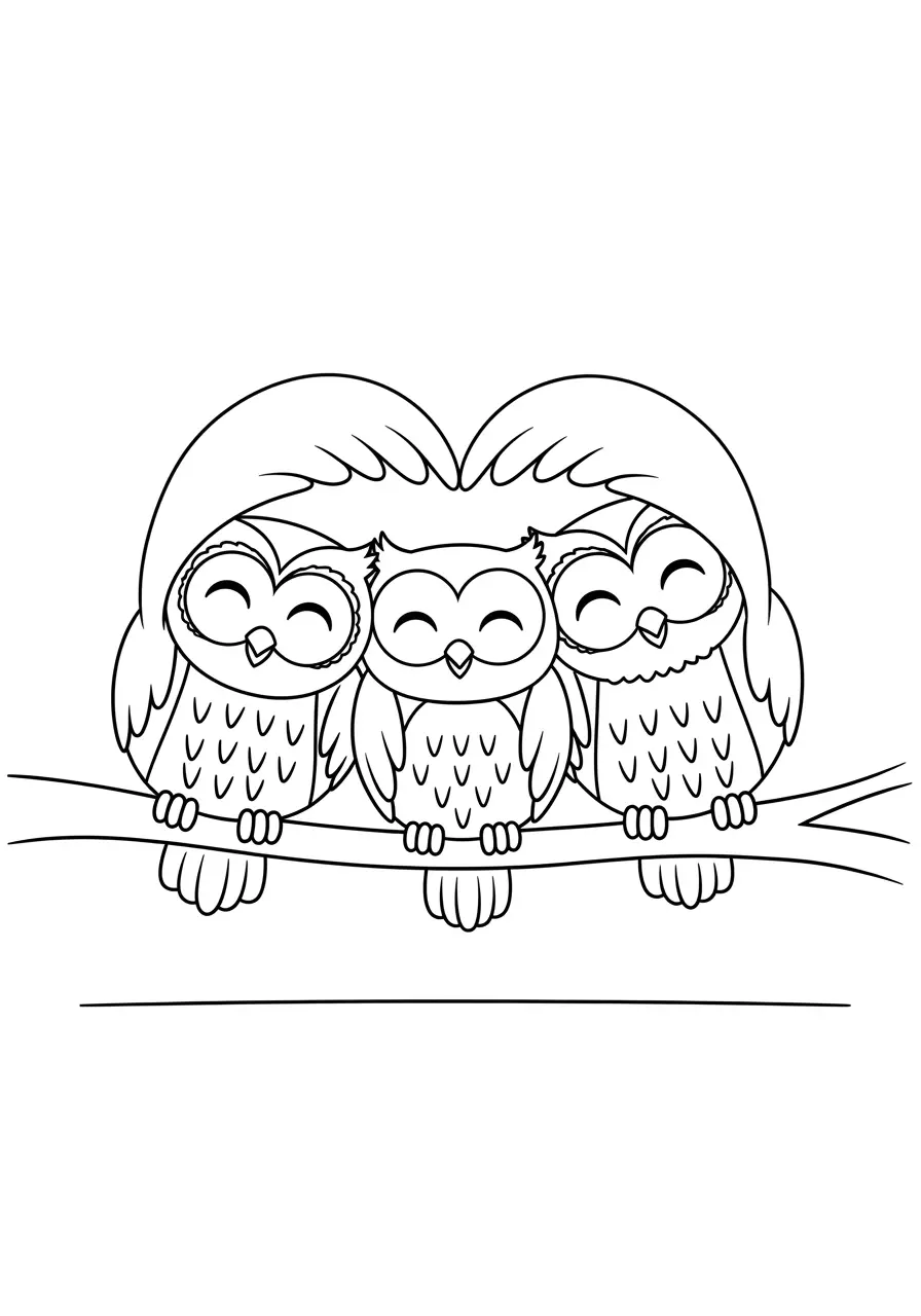 Happy Owl Family Coloring Page