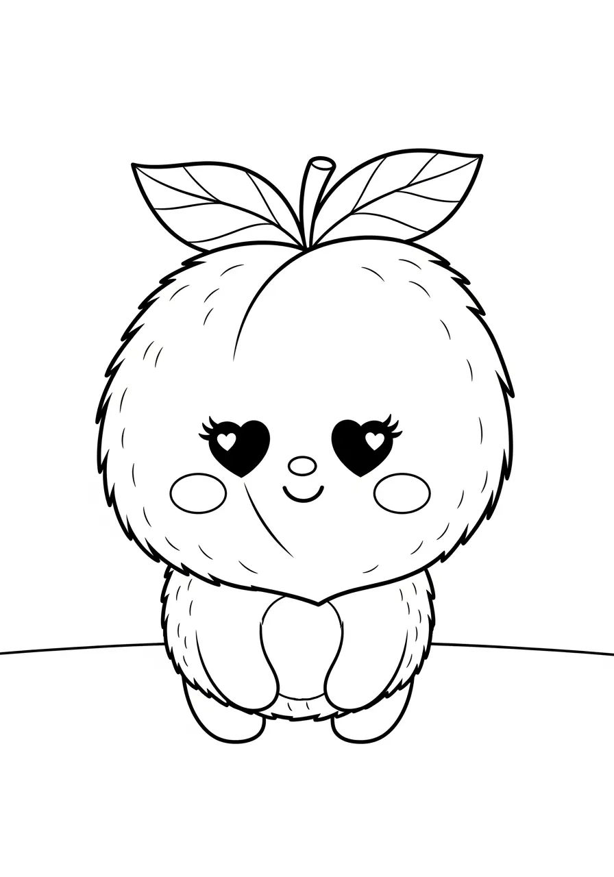 Happy Peach Cute Fruit Coloring Page