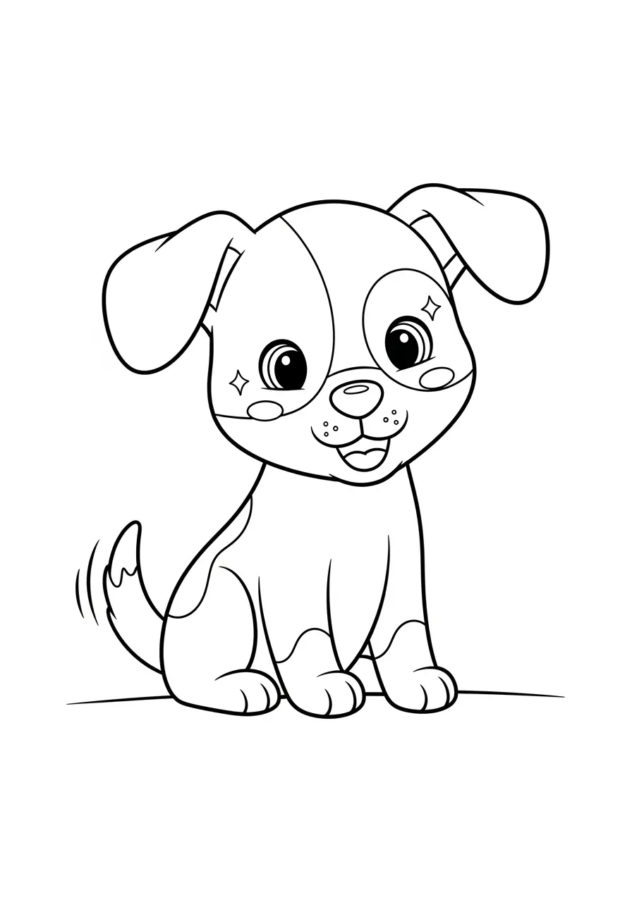 Happy Puppy Cute Animal Coloring Page