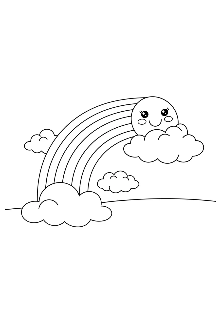 Happy Rainbow Cute Easy Coloring Page