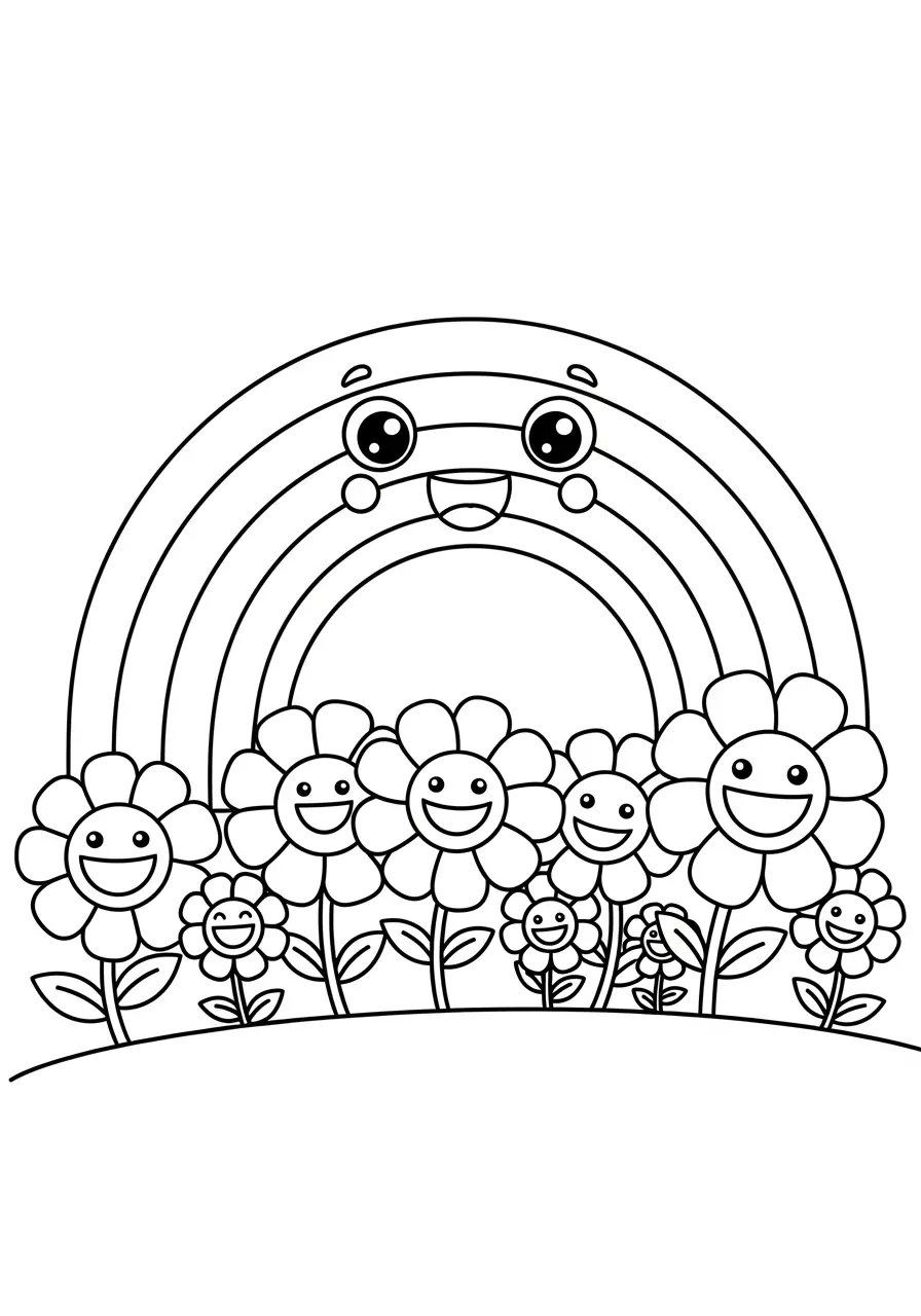 Happy Rainbow Nature Coloring Page
