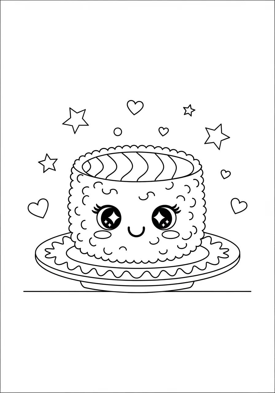 Happy Sushi Cute Kawaii Coloring Page