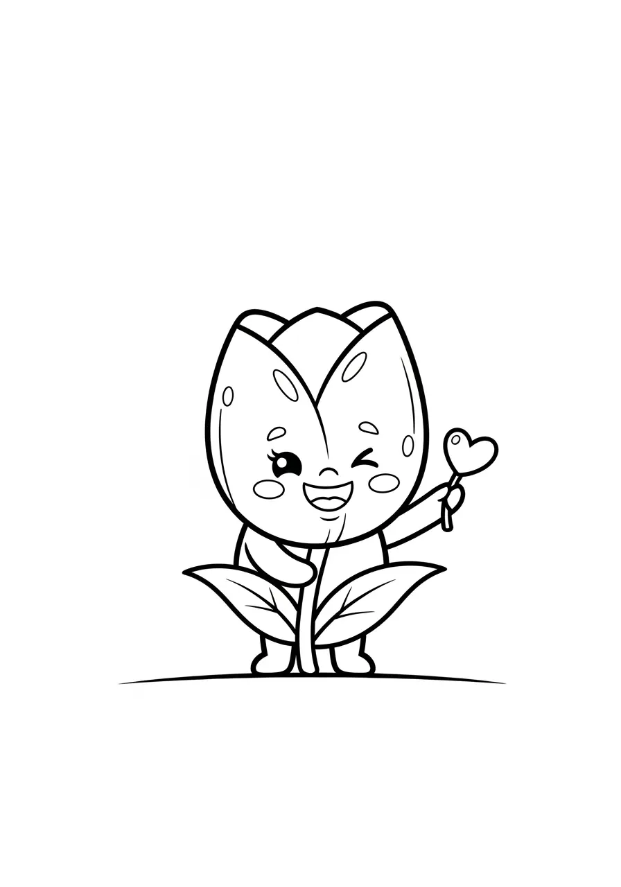 Happy Tulip Cute Flower Coloring Page