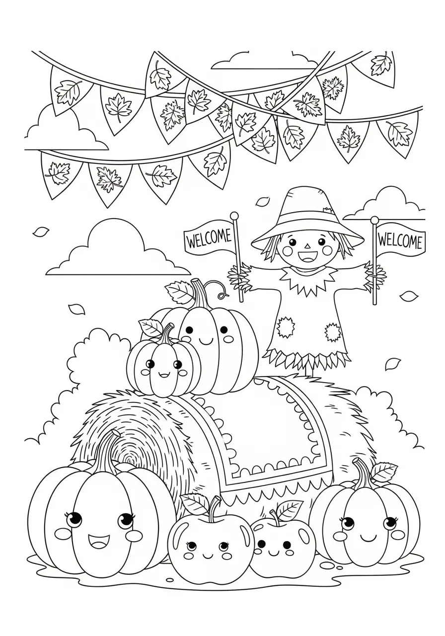 Harvest Festival Cute Fall Coloring Page