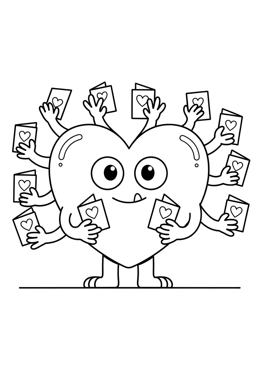 Heart-Shaped Monster Coloring Page