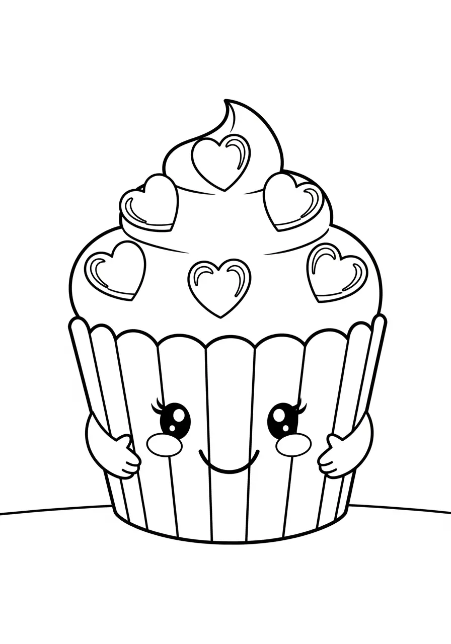Heart-Topped Cupcake Coloring Page