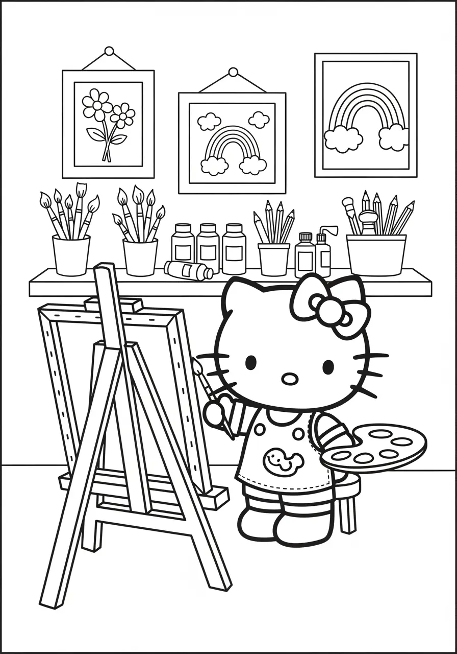 Hello Kitty Art Studio Coloring Page
