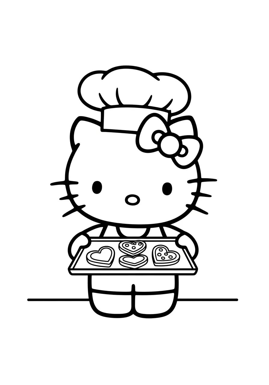 Hello Kitty Baking Cookies Coloring Page