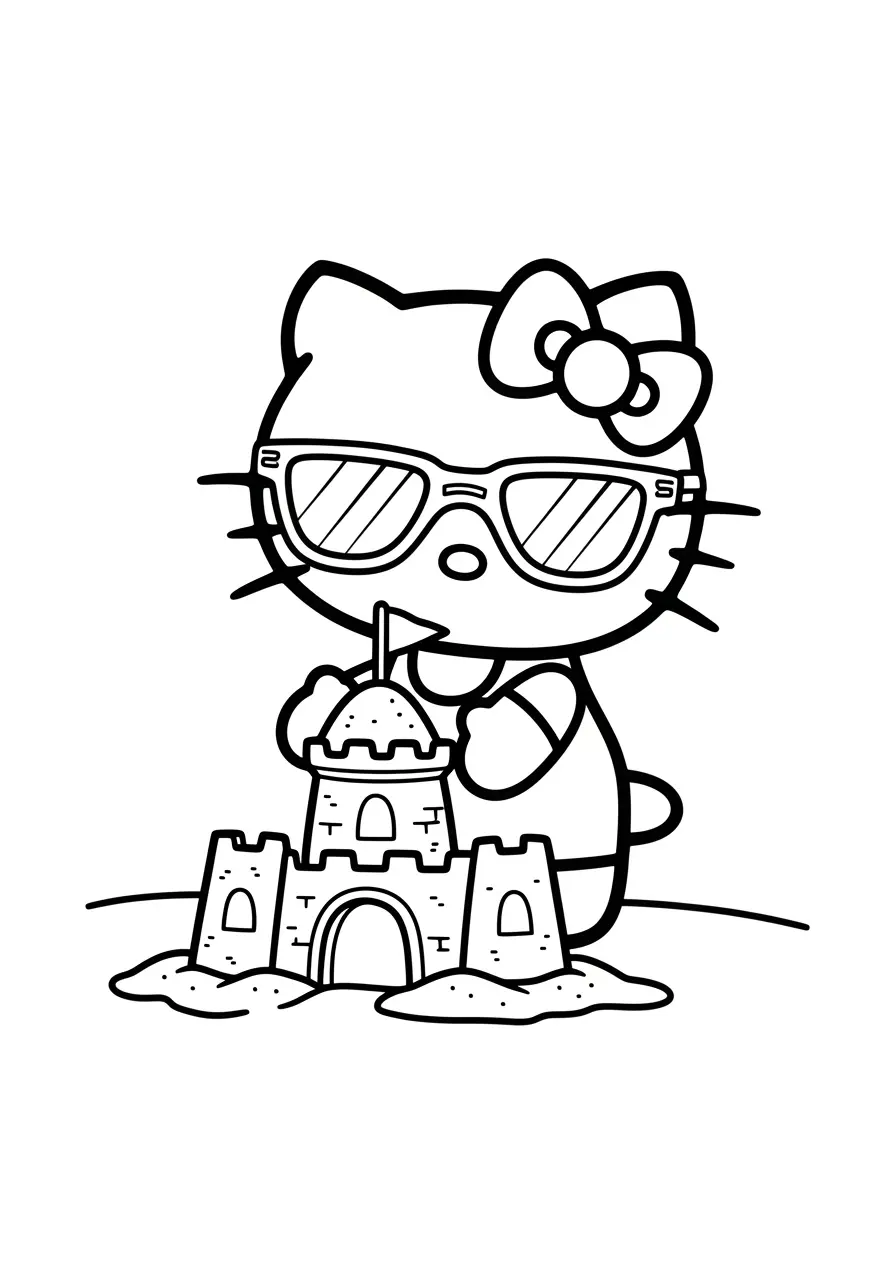Hello Kitty Beach Day Coloring Page