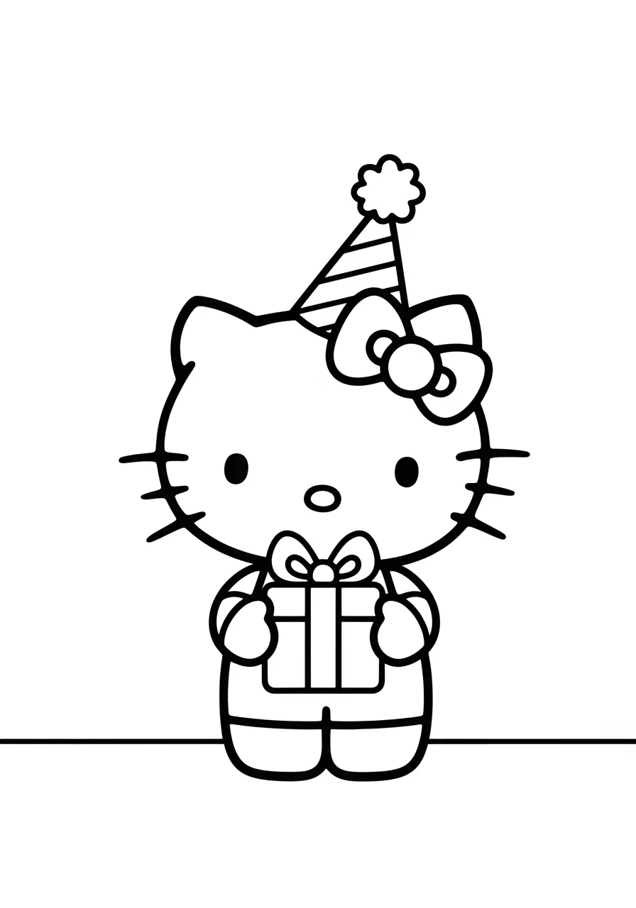 Hello Kitty Birthday Celebration Coloring Page