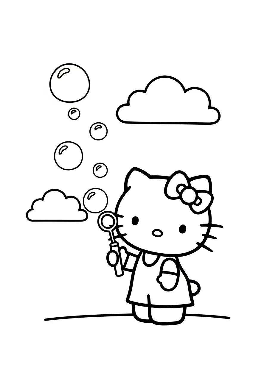 Hello Kitty Bubble Fun Coloring Page