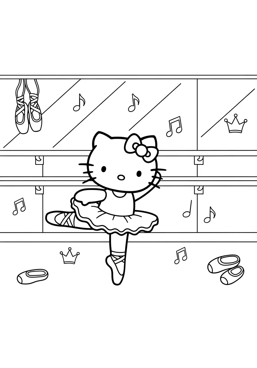 Hello Kitty Dance Studio Coloring Page
