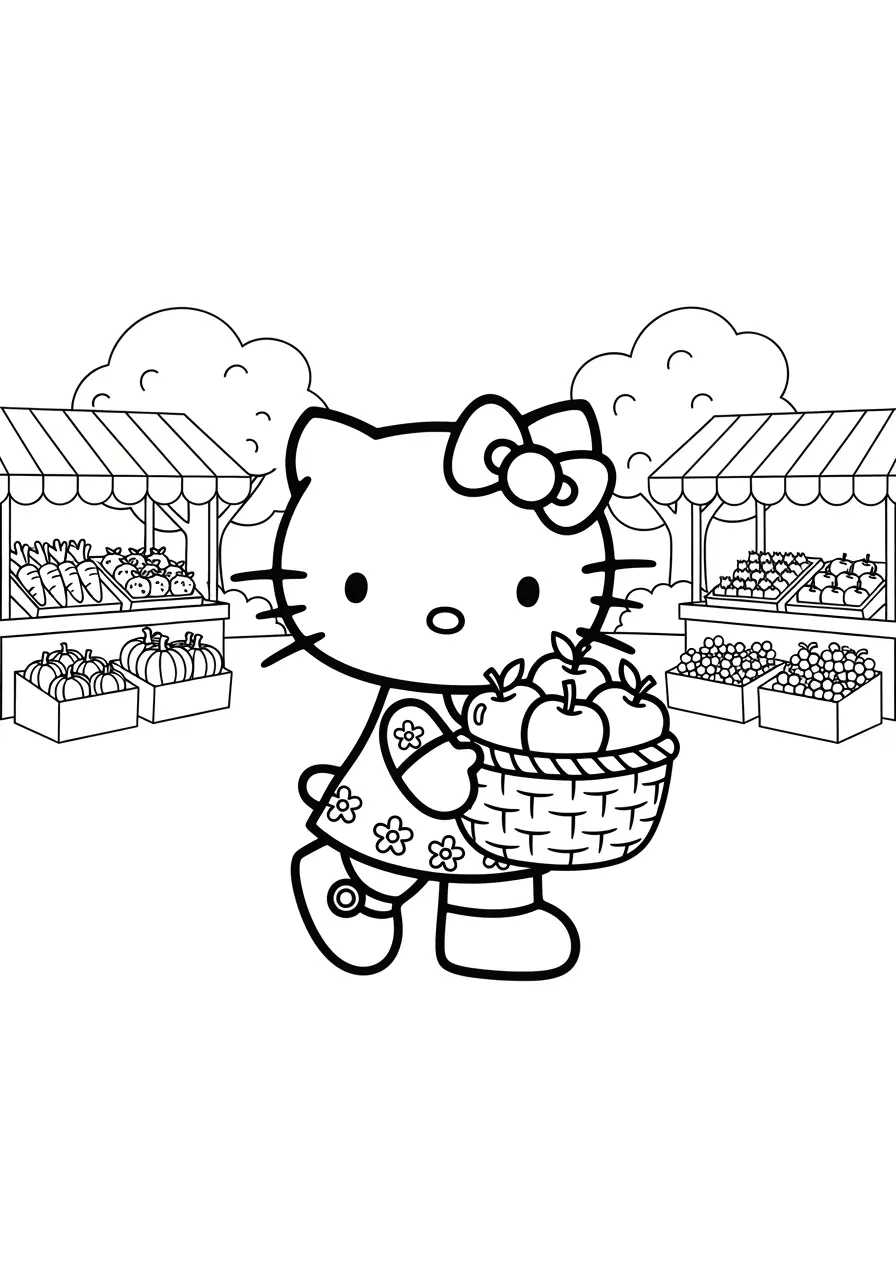 Hello Kitty Farmers Market Coloring Page