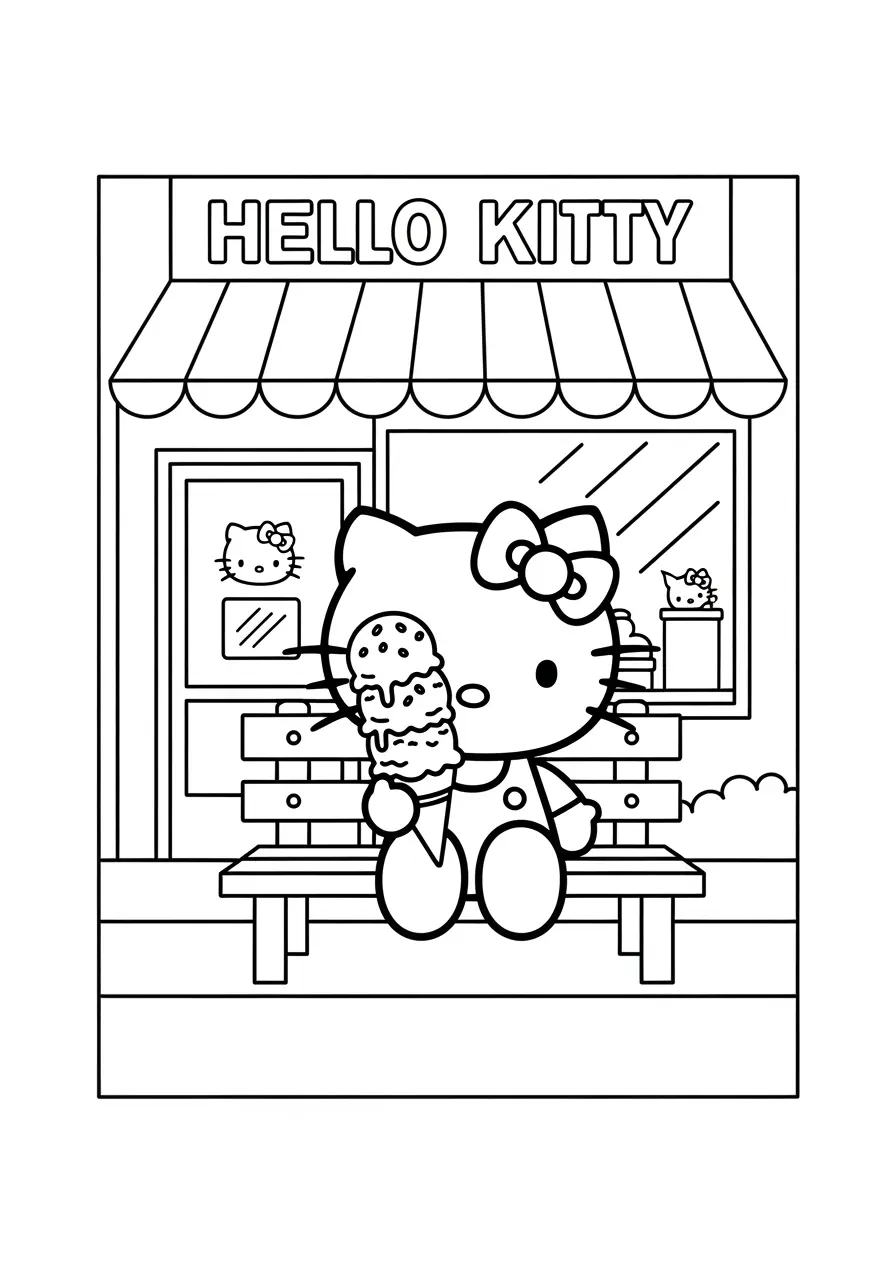 Hello Kitty Ice Cream Shop Coloring
