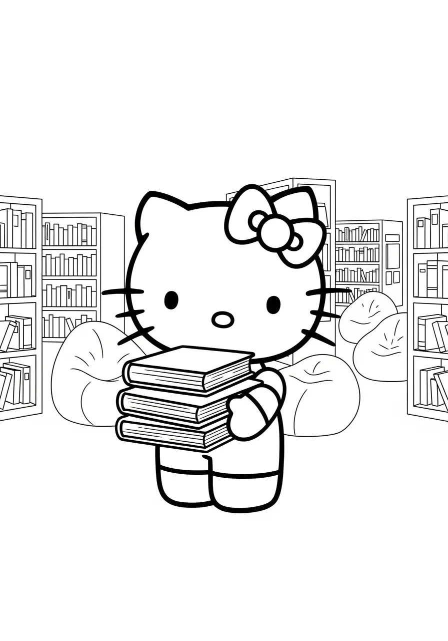 Hello Kitty Library Adventure Coloring Page