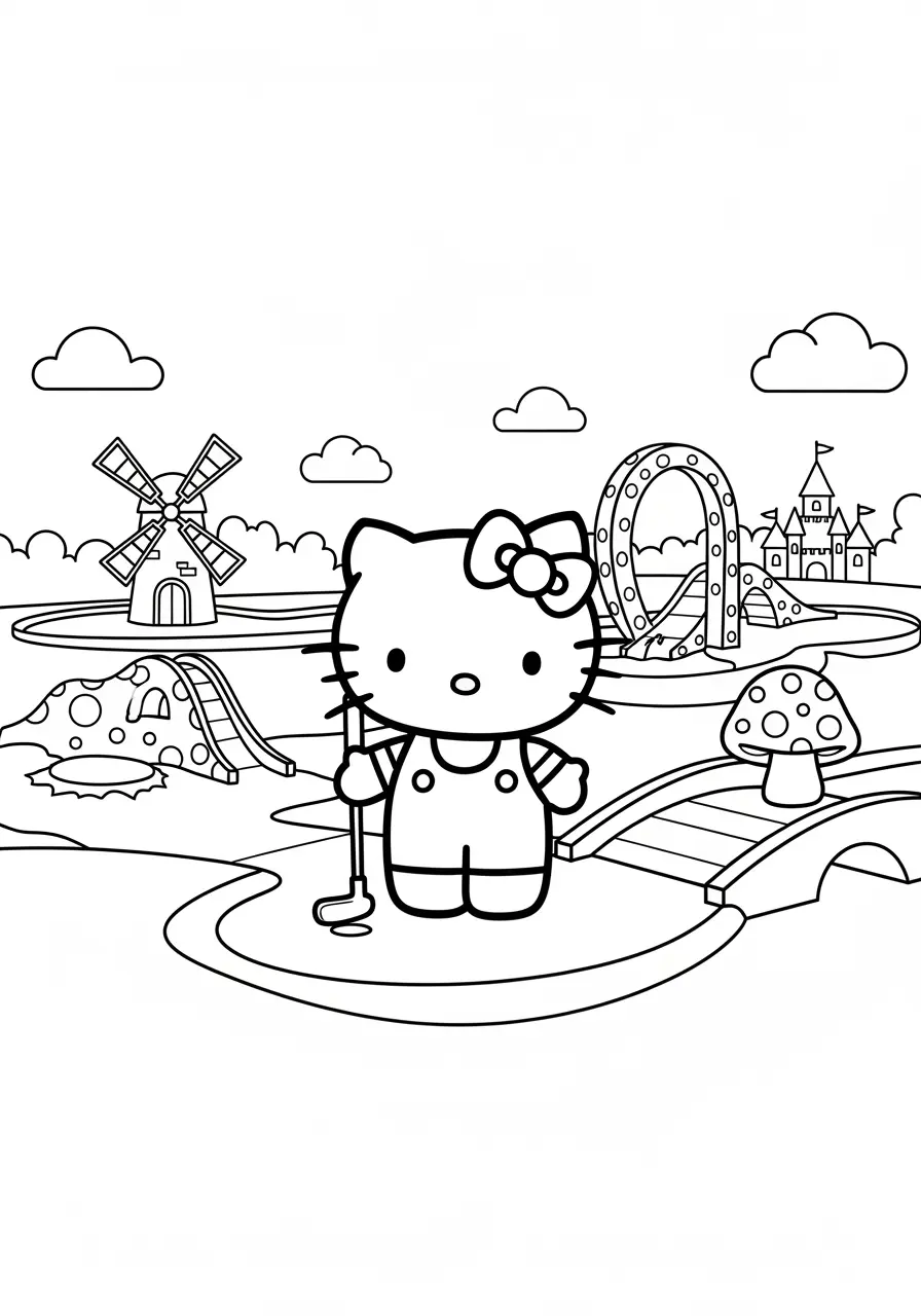 Hello Kitty Mini Golf Coloring Page