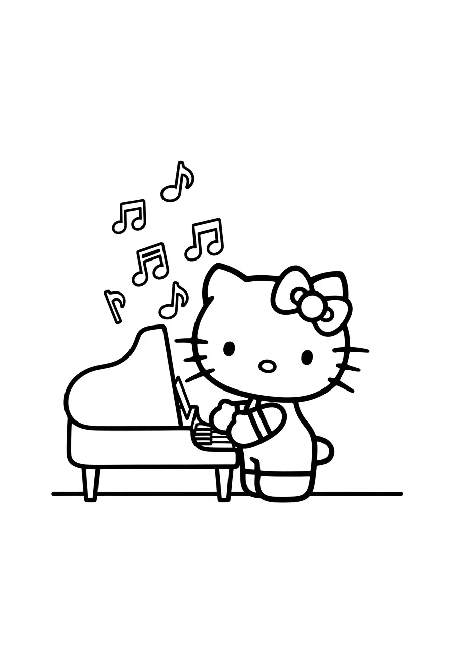 Hello Kitty Music Time Coloring Page