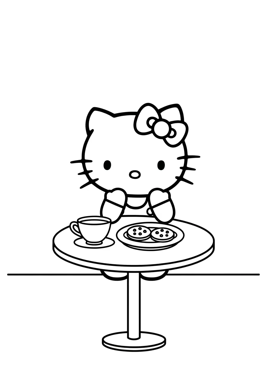 Hello Kitty Tea Party Coloring Page