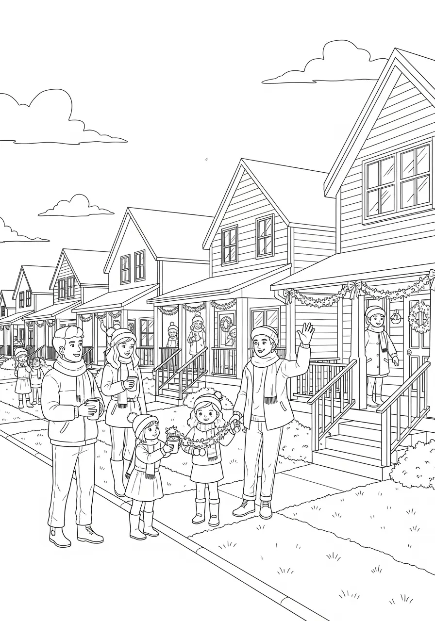 Holiday Lights Cozy Coloring Page