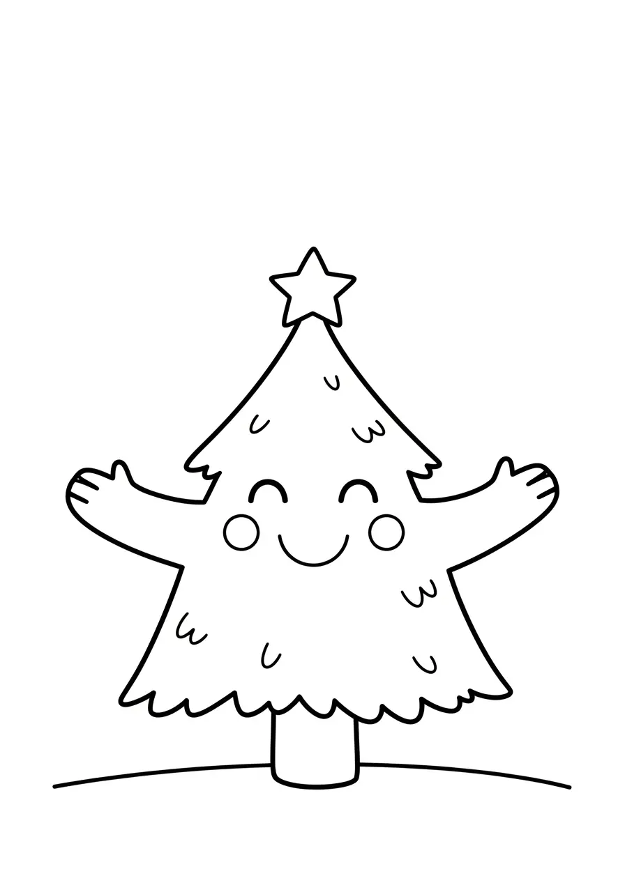 Hugging Christmas Tree Coloring Page