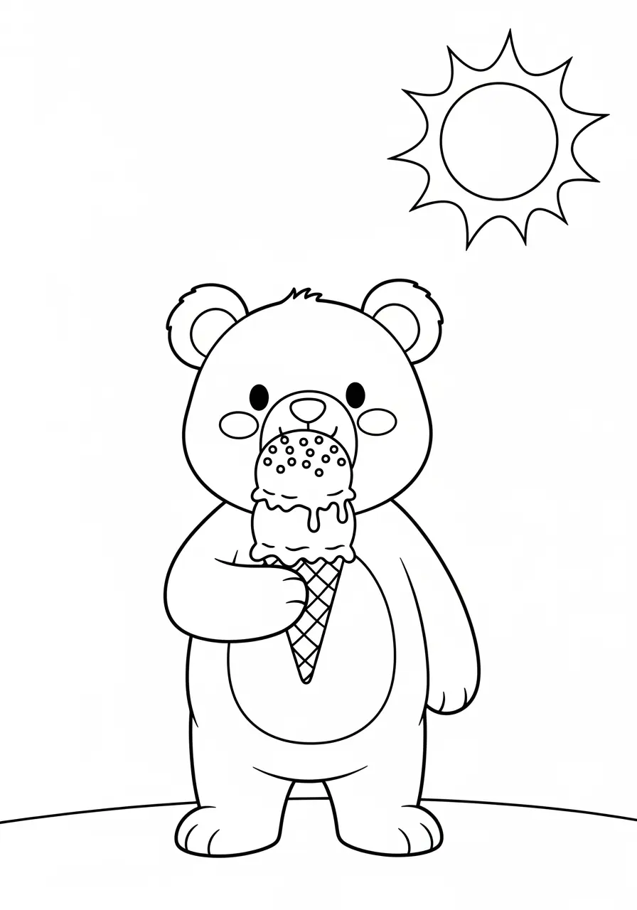 Ice Cream Bear Coloring Page