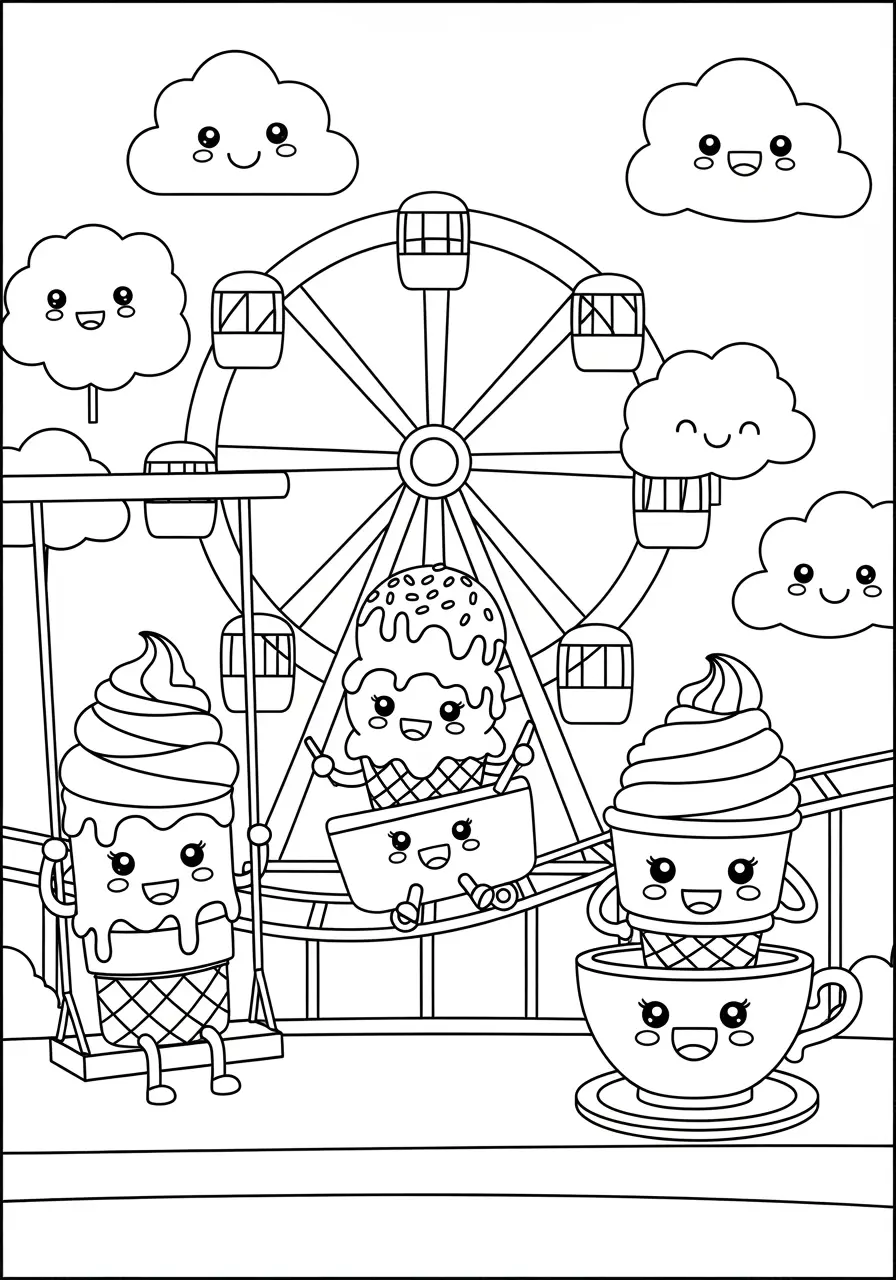 Ice Cream Carnival Adventure Coloring Page