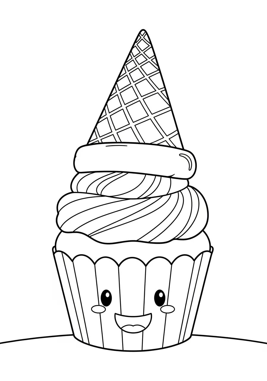 Ice Cream Cupcake Coloring Page