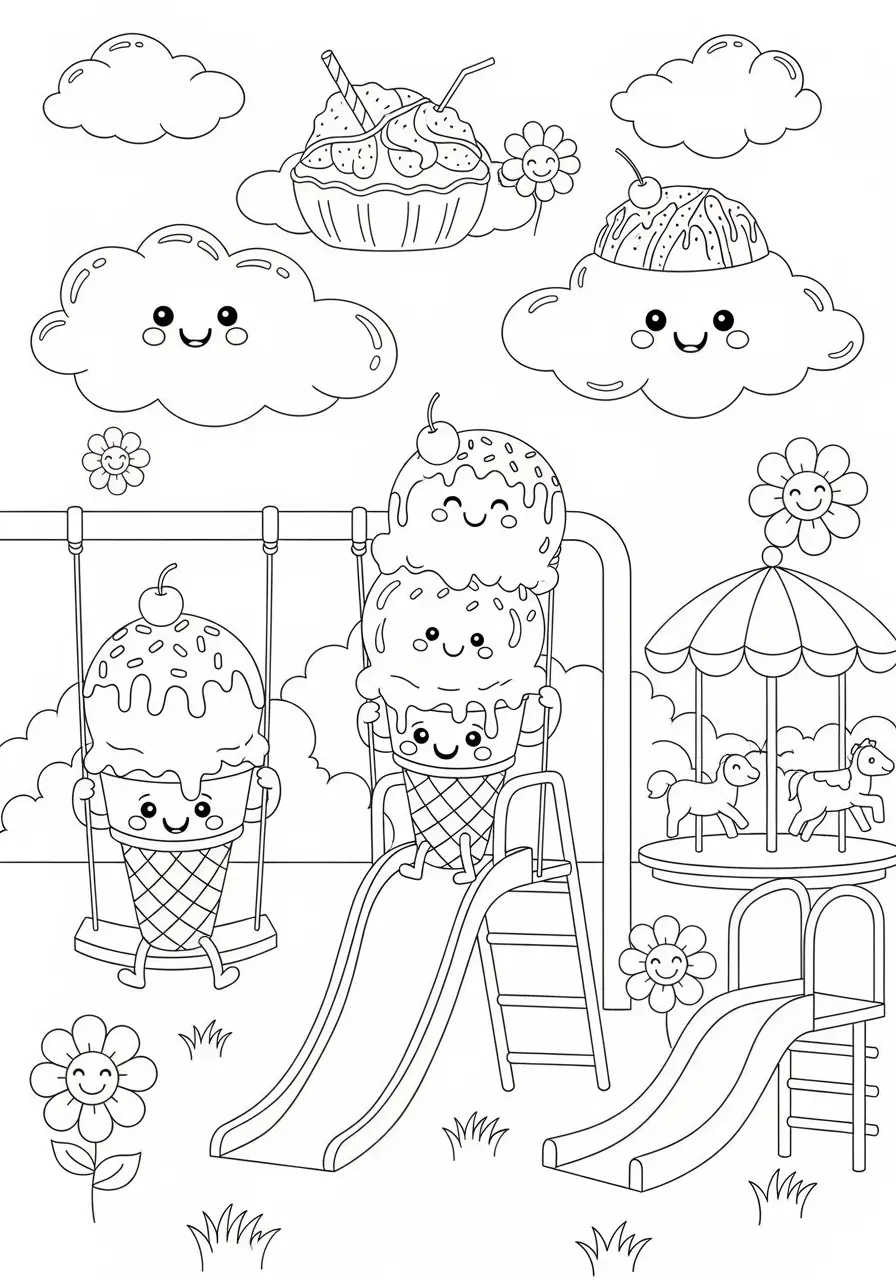 Ice Cream Playground Joy Coloring Page